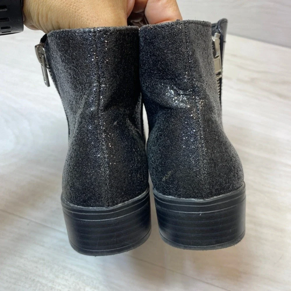 Kelly & Katie Girls 4M Ankle Boots Ramona Black Glitter Synthetic Side Zip Heel